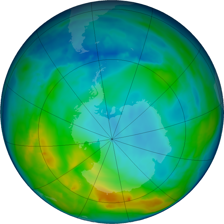 Antarctic ozone map for 20 May 2016